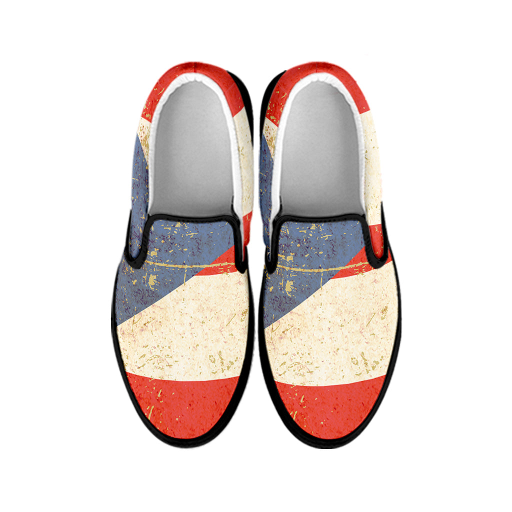 Retro Puerto Rican Flag Print Black Slip On Shoes