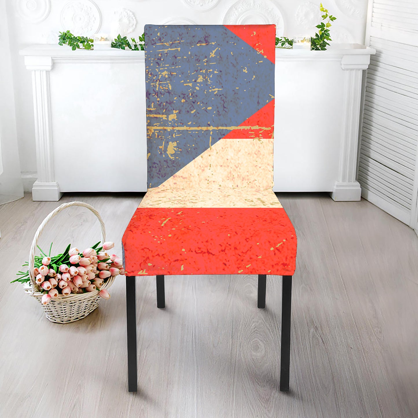 Retro Puerto Rican Flag Print Dining Chair Slipcover