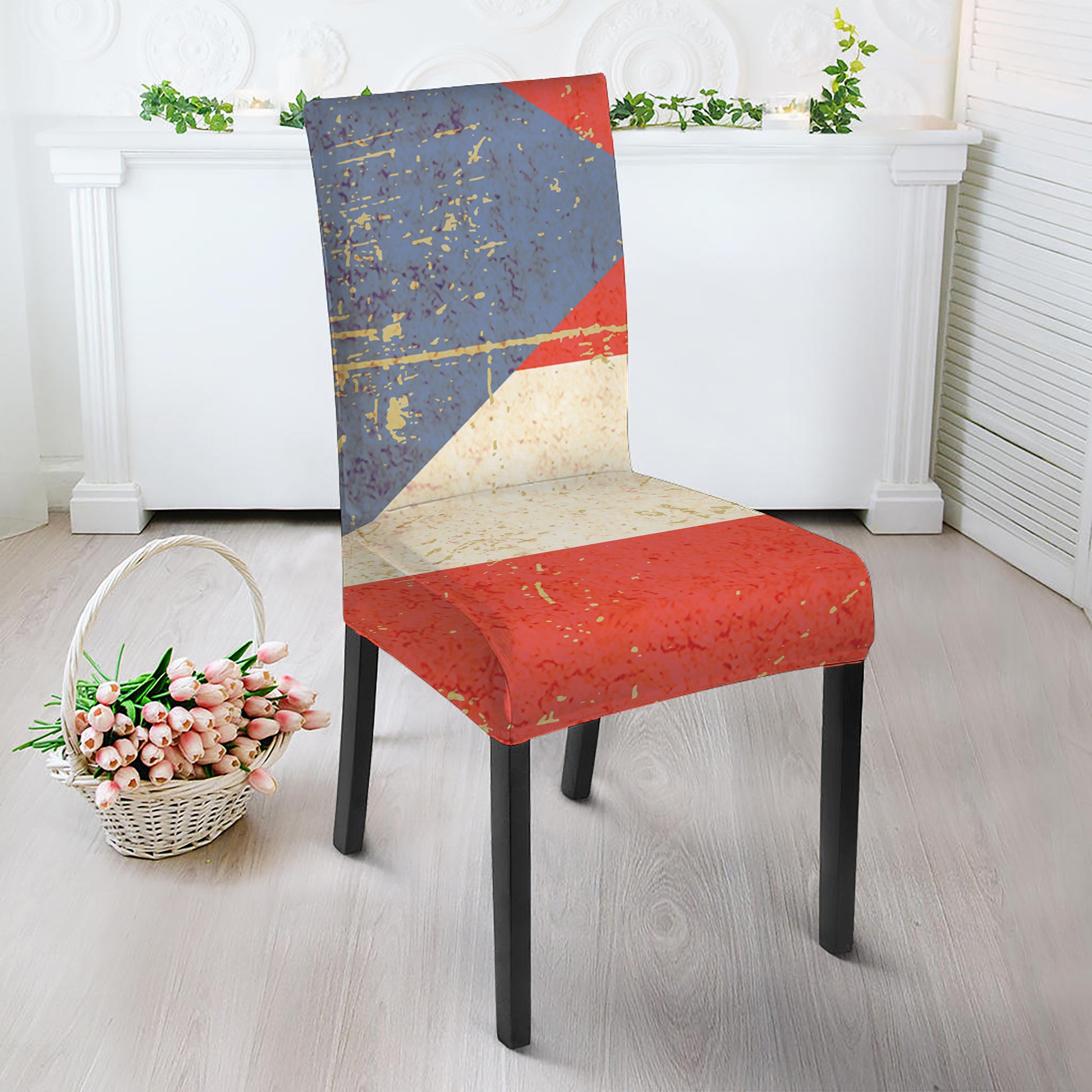 Retro Puerto Rican Flag Print Dining Chair Slipcover