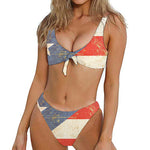 Retro Puerto Rican Flag Print Front Bow Tie Bikini