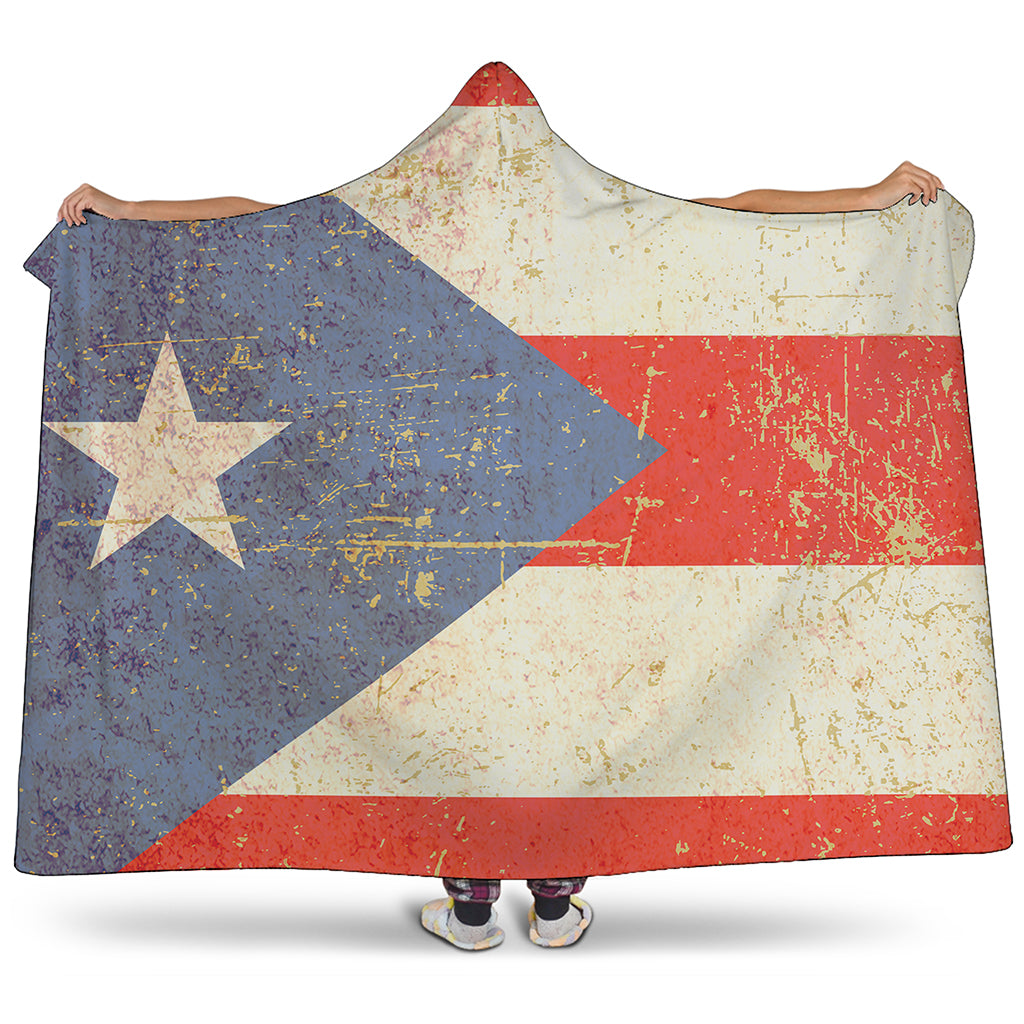 Retro Puerto Rican Flag Print Hooded Blanket