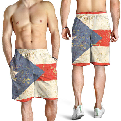 Retro Puerto Rican Flag Print Men's Shorts