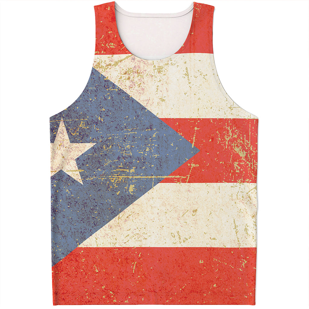 Retro Puerto Rican Flag Print Men's Tank Top