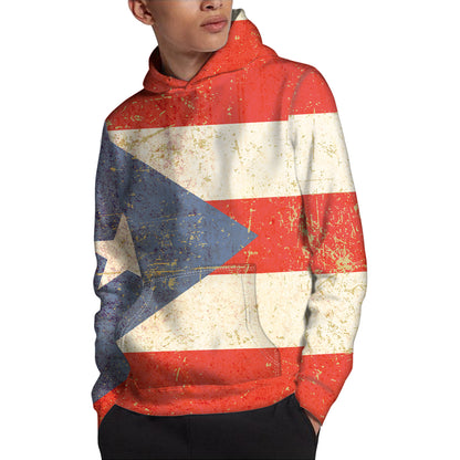 Retro Puerto Rican Flag Print Pullover Hoodie