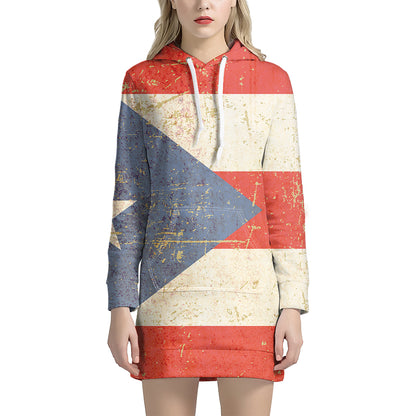 Retro Puerto Rican Flag Print Pullover Hoodie Dress