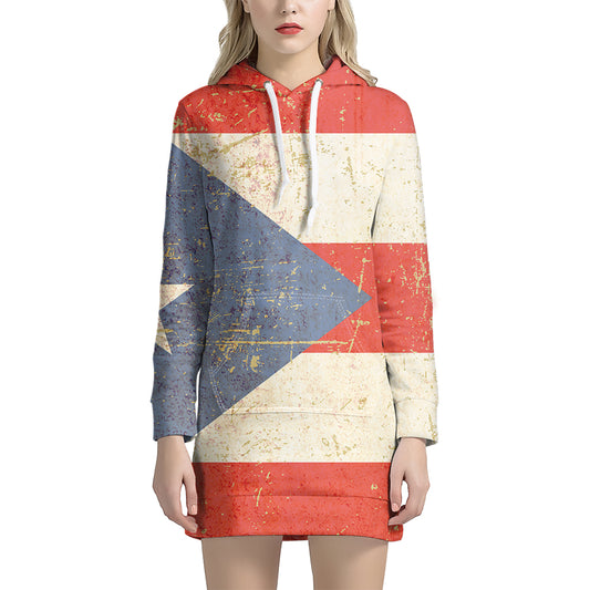 Retro Puerto Rican Flag Print Pullover Hoodie Dress