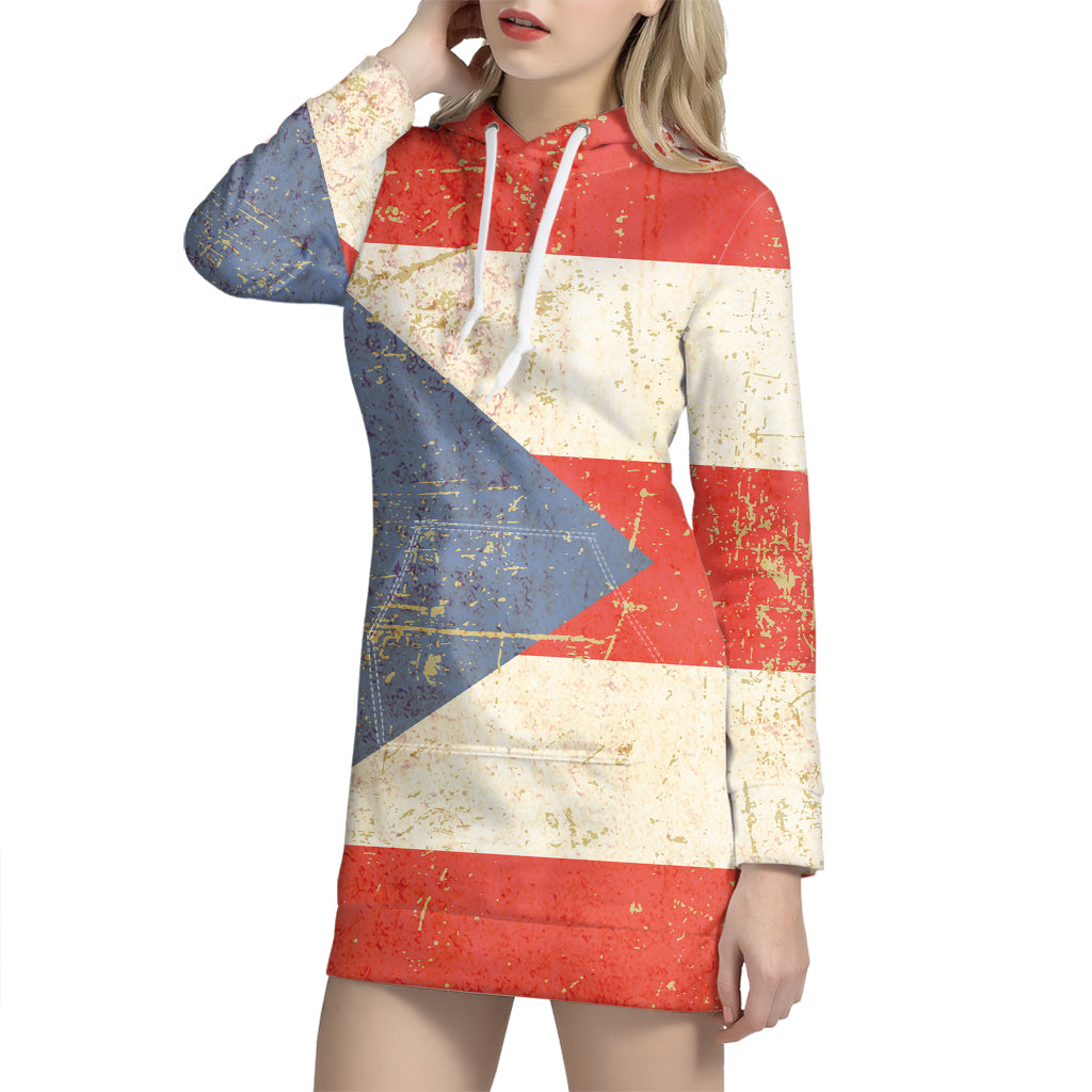 Retro Puerto Rican Flag Print Pullover Hoodie Dress