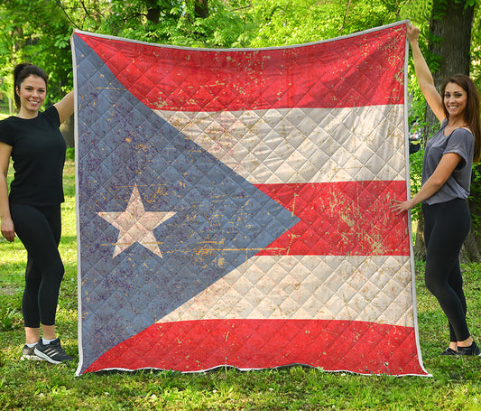 Retro Puerto Rican Flag Print Quilt