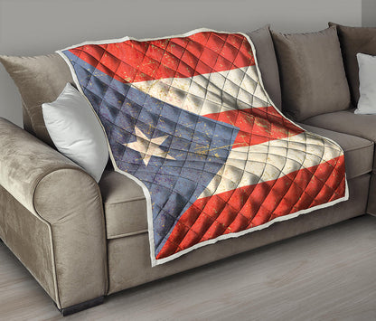 Retro Puerto Rican Flag Print Quilt