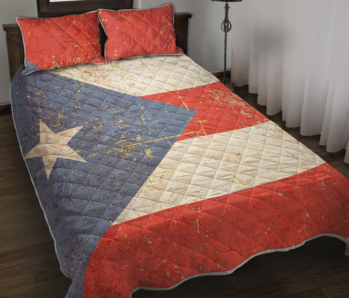 Retro Puerto Rican Flag Print Quilt Bed Set