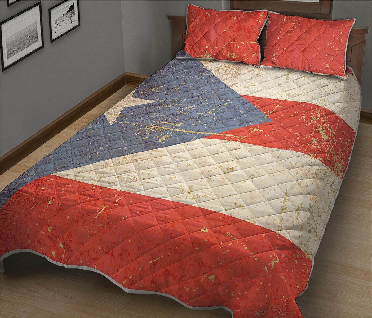 Retro Puerto Rican Flag Print Quilt Bed Set