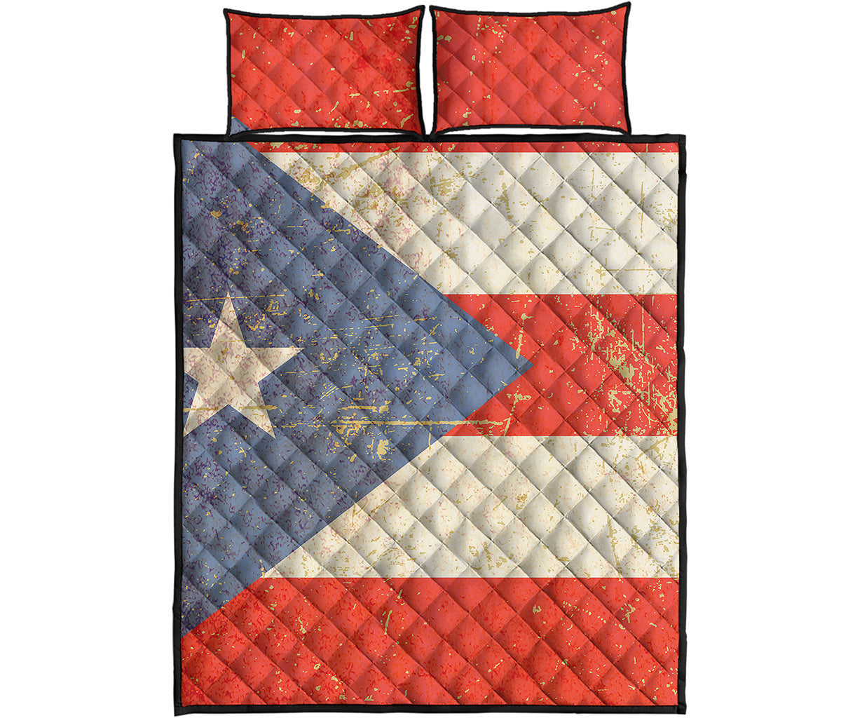 Retro Puerto Rican Flag Print Quilt Bed Set