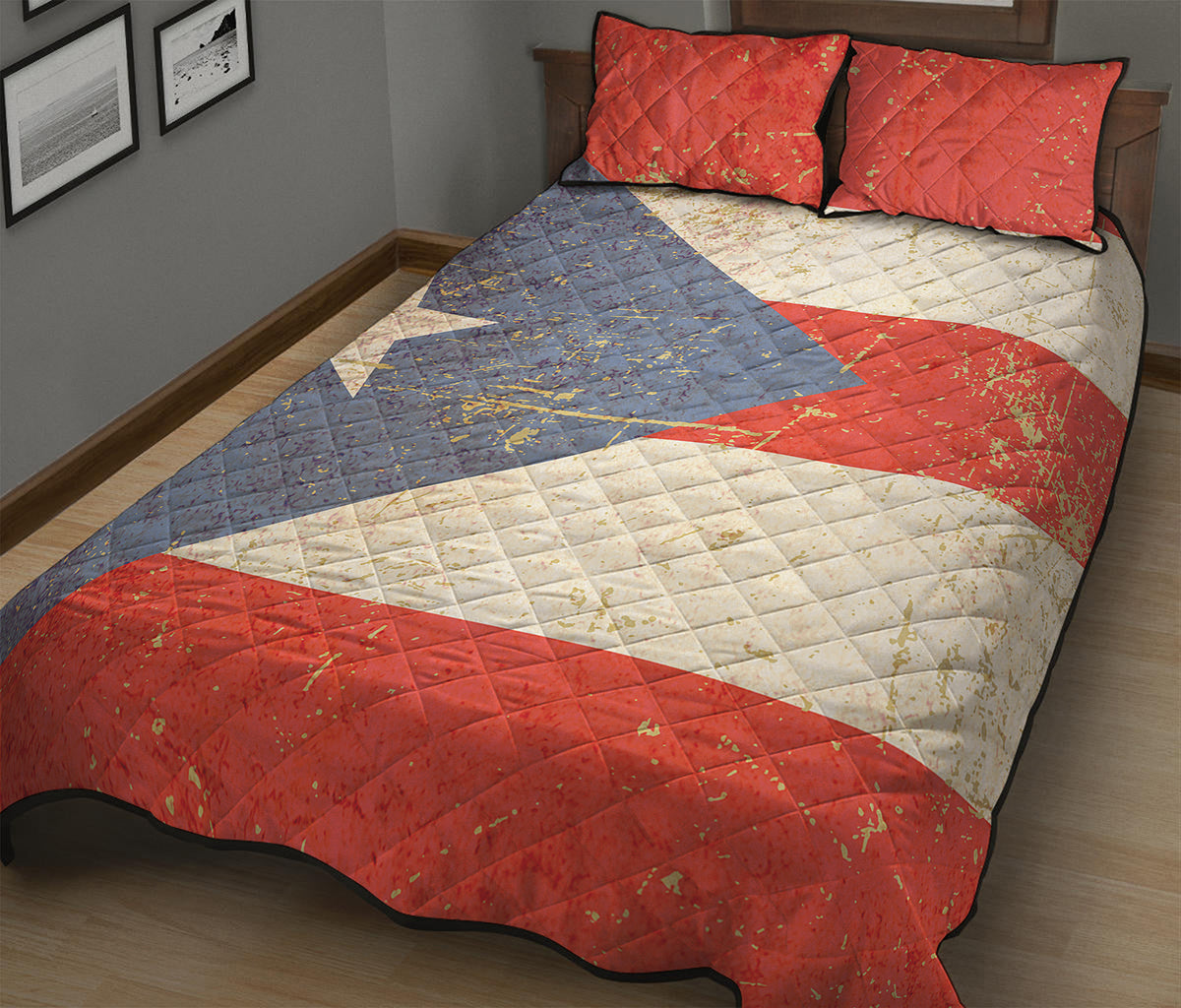 Retro Puerto Rican Flag Print Quilt Bed Set