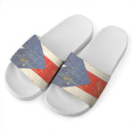 Retro Puerto Rican Flag Print White Slide Sandals