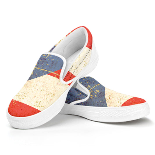 Retro Puerto Rican Flag Print White Slip On Shoes
