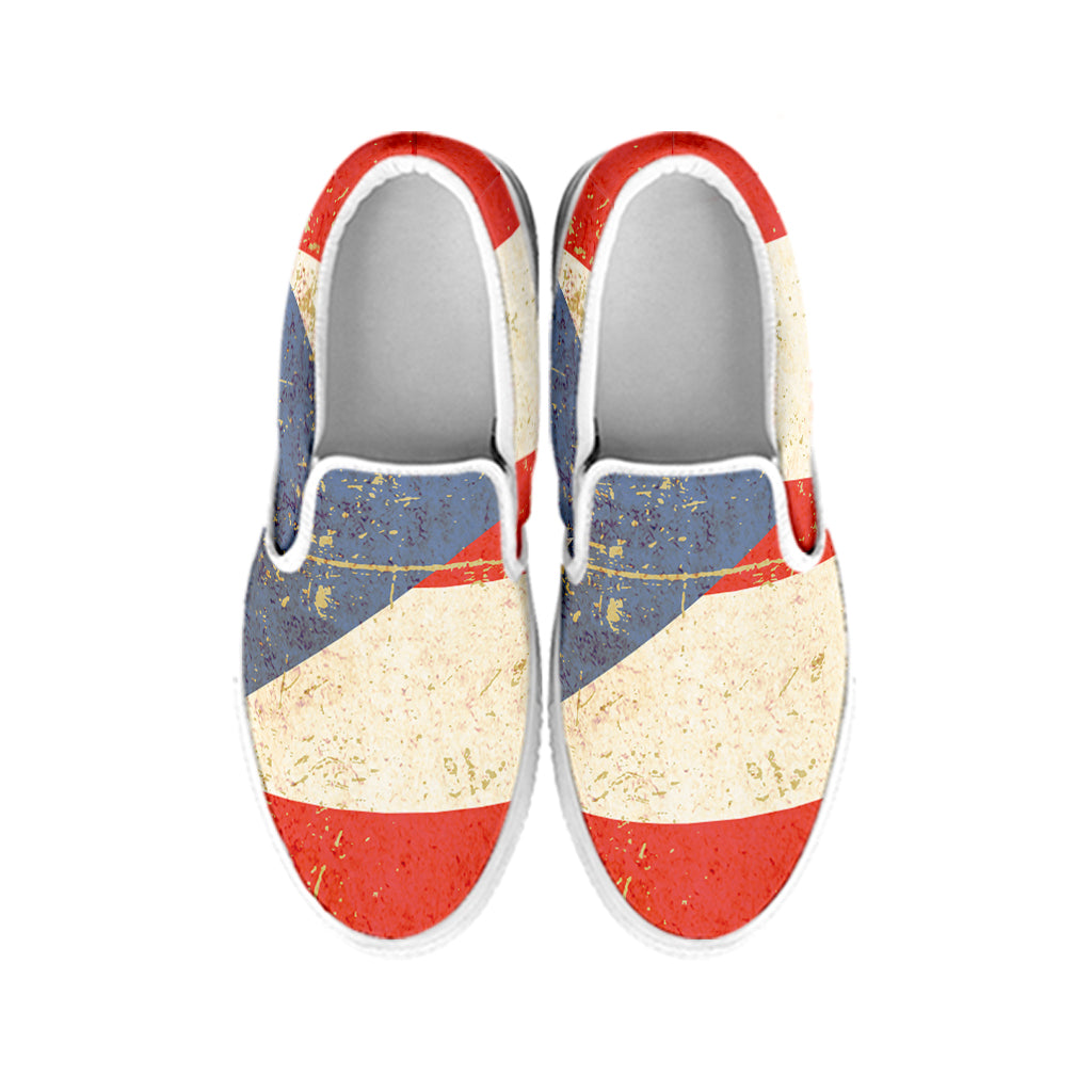 Retro Puerto Rican Flag Print White Slip On Shoes