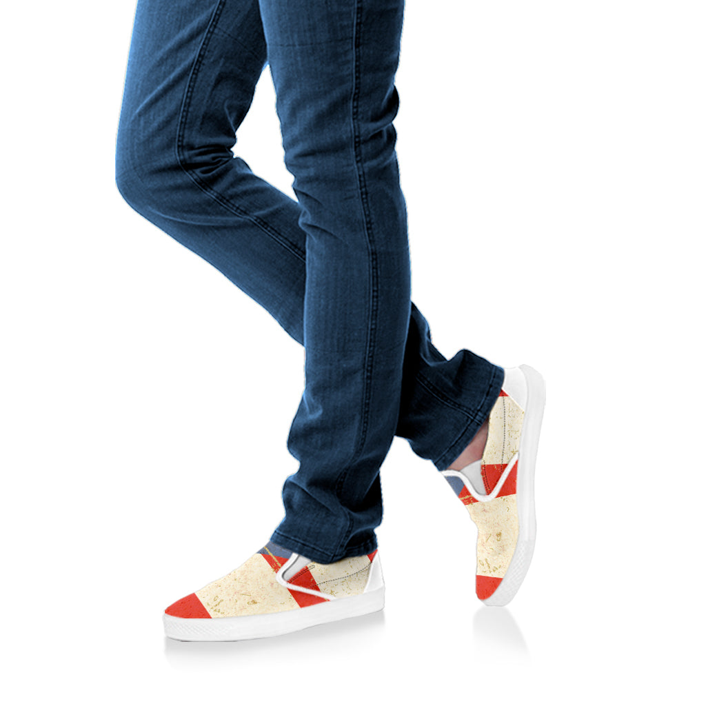 Retro Puerto Rican Flag Print White Slip On Shoes