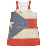 Retro Puerto Rican Flag Print Women's Racerback Tank Top