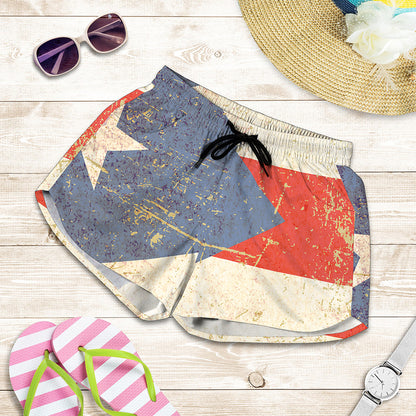 Retro Puerto Rican Flag Print Women's Shorts