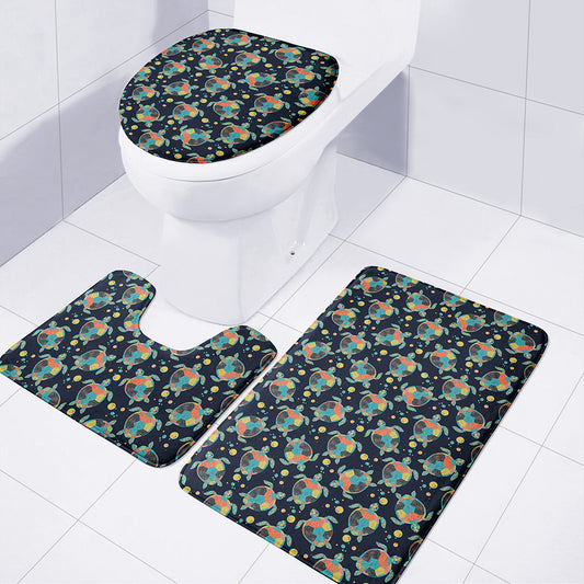Retro Sea Turtle Pattern Print 3 Piece Bath Mat Set