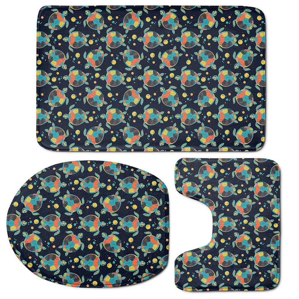 Retro Sea Turtle Pattern Print 3 Piece Bath Mat Set