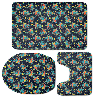 Retro Sea Turtle Pattern Print 3 Piece Bath Mat Set