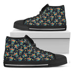 Retro Sea Turtle Pattern Print Black High Top Shoes