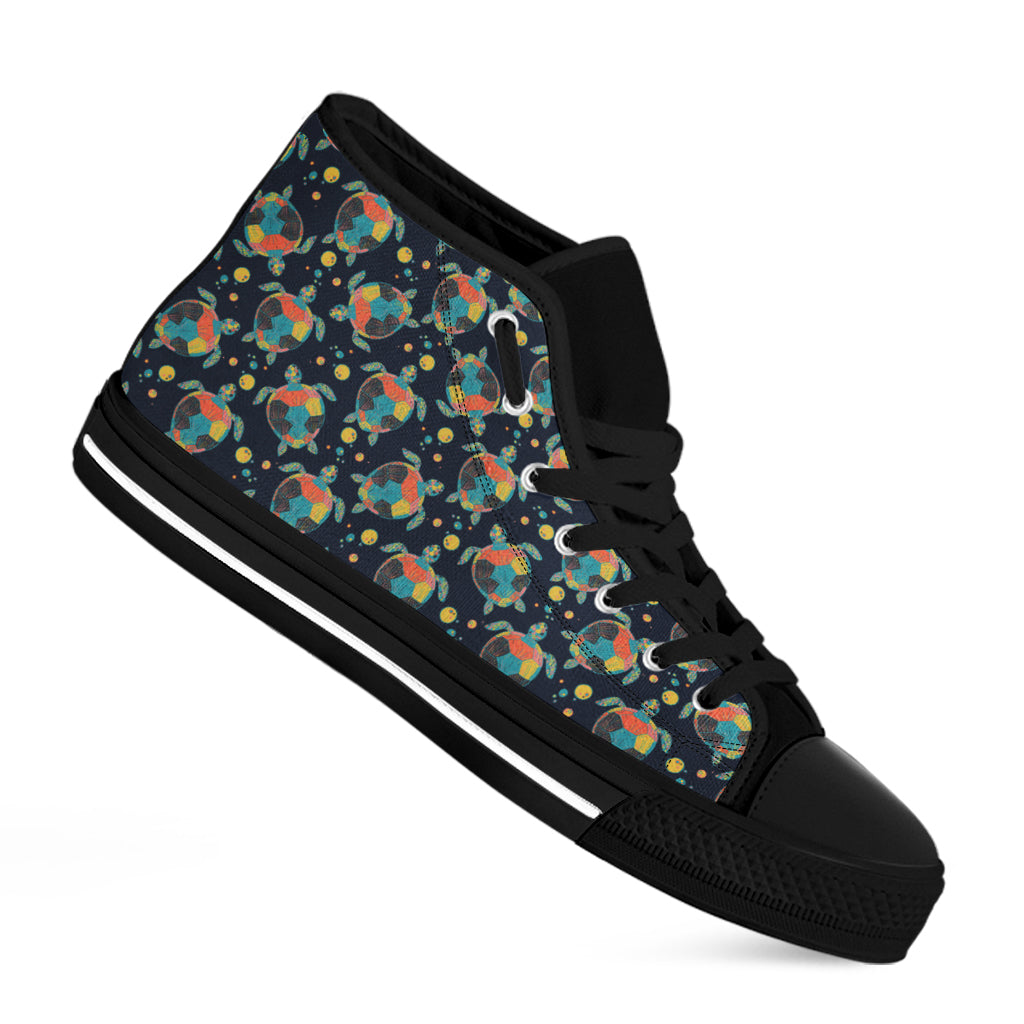 Retro Sea Turtle Pattern Print Black High Top Shoes