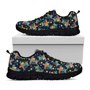 Retro Sea Turtle Pattern Print Black Sneakers