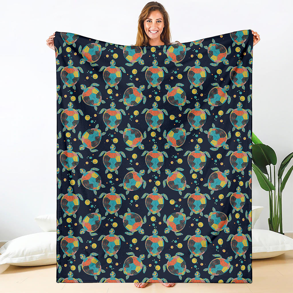 Retro Sea Turtle Pattern Print Blanket