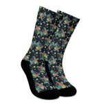 Retro Sea Turtle Pattern Print Crew Socks