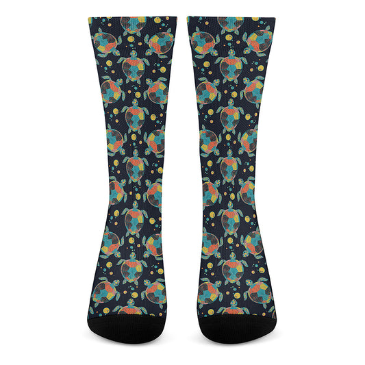 Retro Sea Turtle Pattern Print Crew Socks