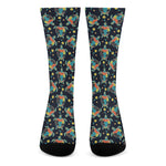 Retro Sea Turtle Pattern Print Crew Socks