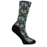 Retro Sea Turtle Pattern Print Crew Socks