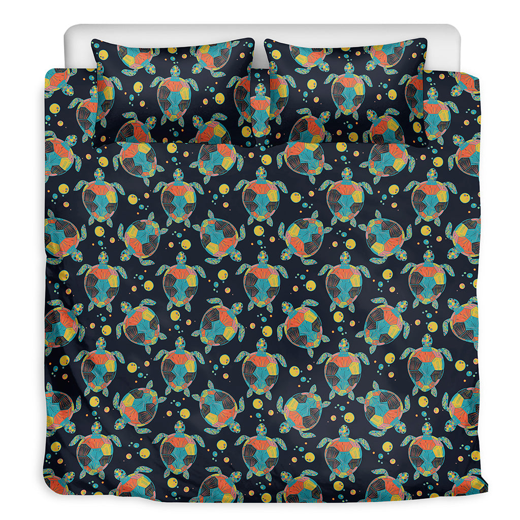 Retro Sea Turtle Pattern Print Duvet Cover Bedding Set