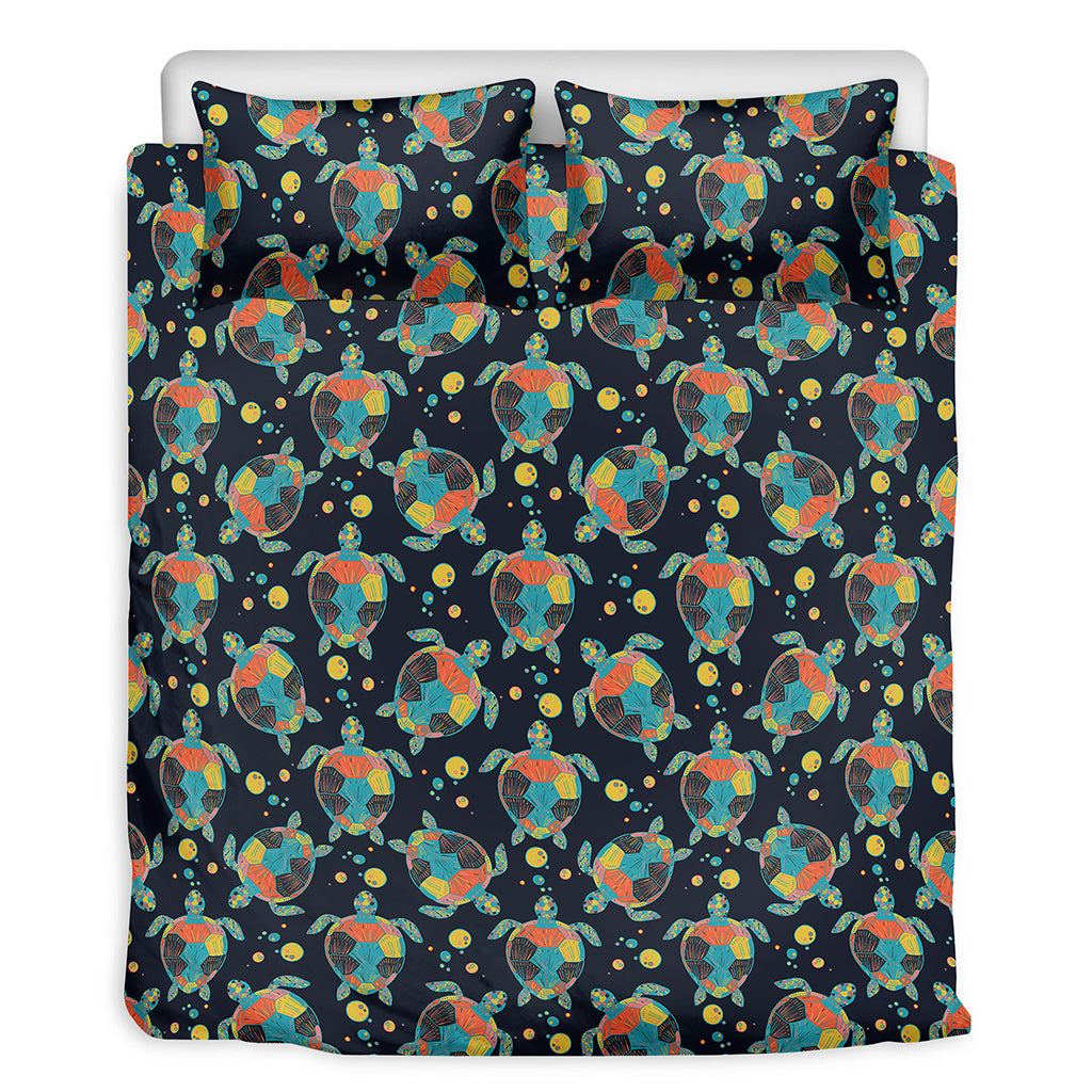 Retro Sea Turtle Pattern Print Duvet Cover Bedding Set