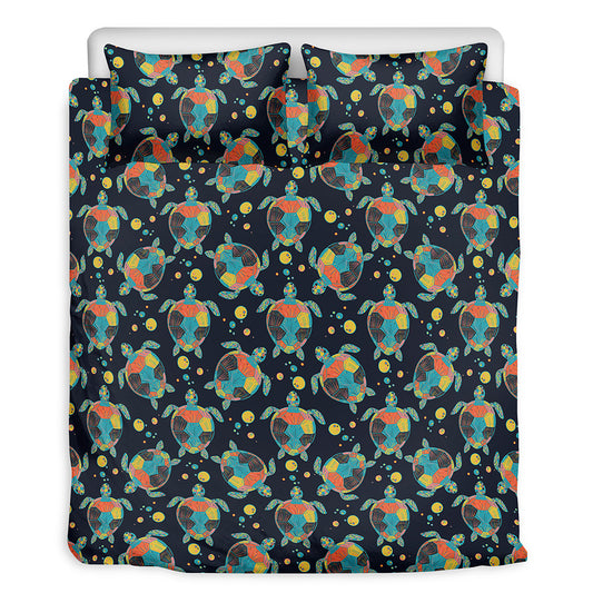 Retro Sea Turtle Pattern Print Duvet Cover Bedding Set