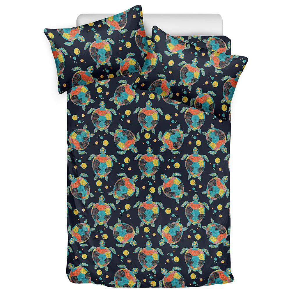 Retro Sea Turtle Pattern Print Duvet Cover Bedding Set