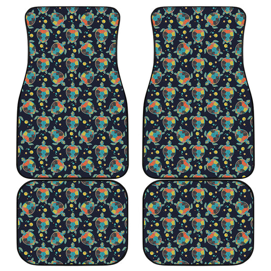 Retro Sea Turtle Pattern Print Front and Back Car Floor Mats