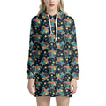 Retro Sea Turtle Pattern Print Pullover Hoodie Dress