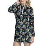 Retro Sea Turtle Pattern Print Hoodie Dress