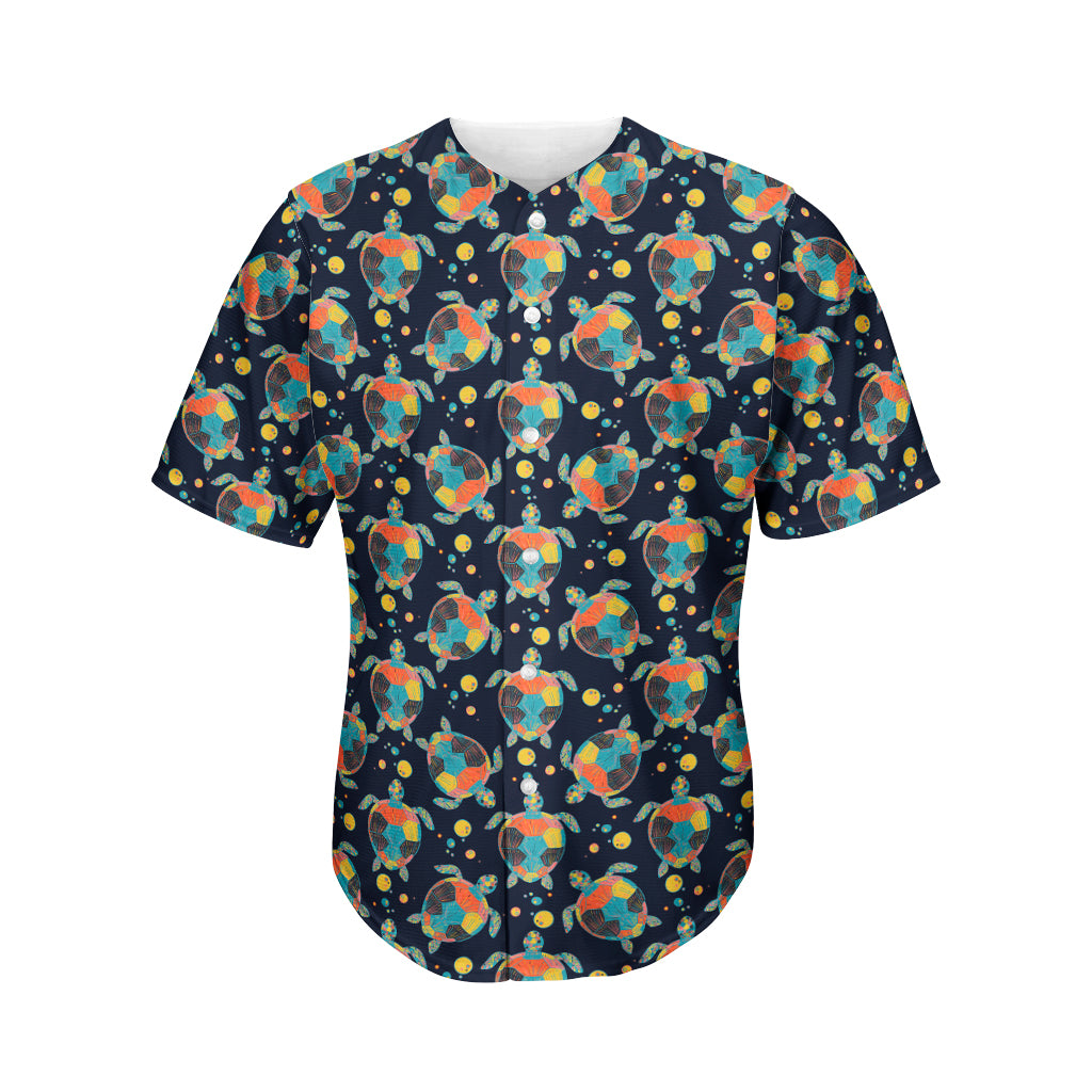 Retro Sea Turtle Pattern Print Men's Baseball Jersey