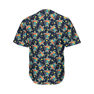 Retro Sea Turtle Pattern Print Men's Baseball Jersey