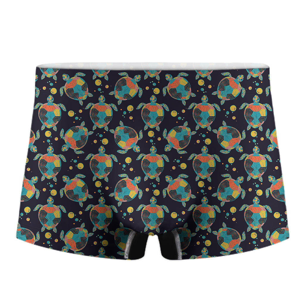 Retro Sea Turtle Pattern Print Men's Boxer Briefs