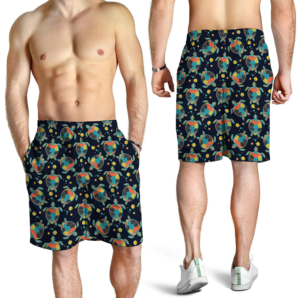 Retro Sea Turtle Pattern Print Men's Shorts