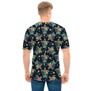 Retro Sea Turtle Pattern Print Men's T-Shirt