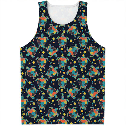 Retro Sea Turtle Pattern Print Men's Tank Top
