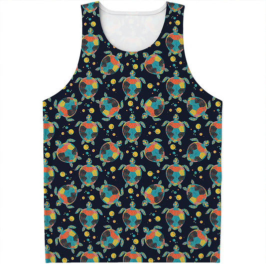 Retro Sea Turtle Pattern Print Men's Tank Top