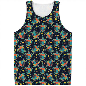 Retro Sea Turtle Pattern Print Men's Tank Top