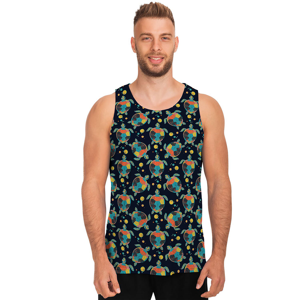 Retro Sea Turtle Pattern Print Men's Tank Top